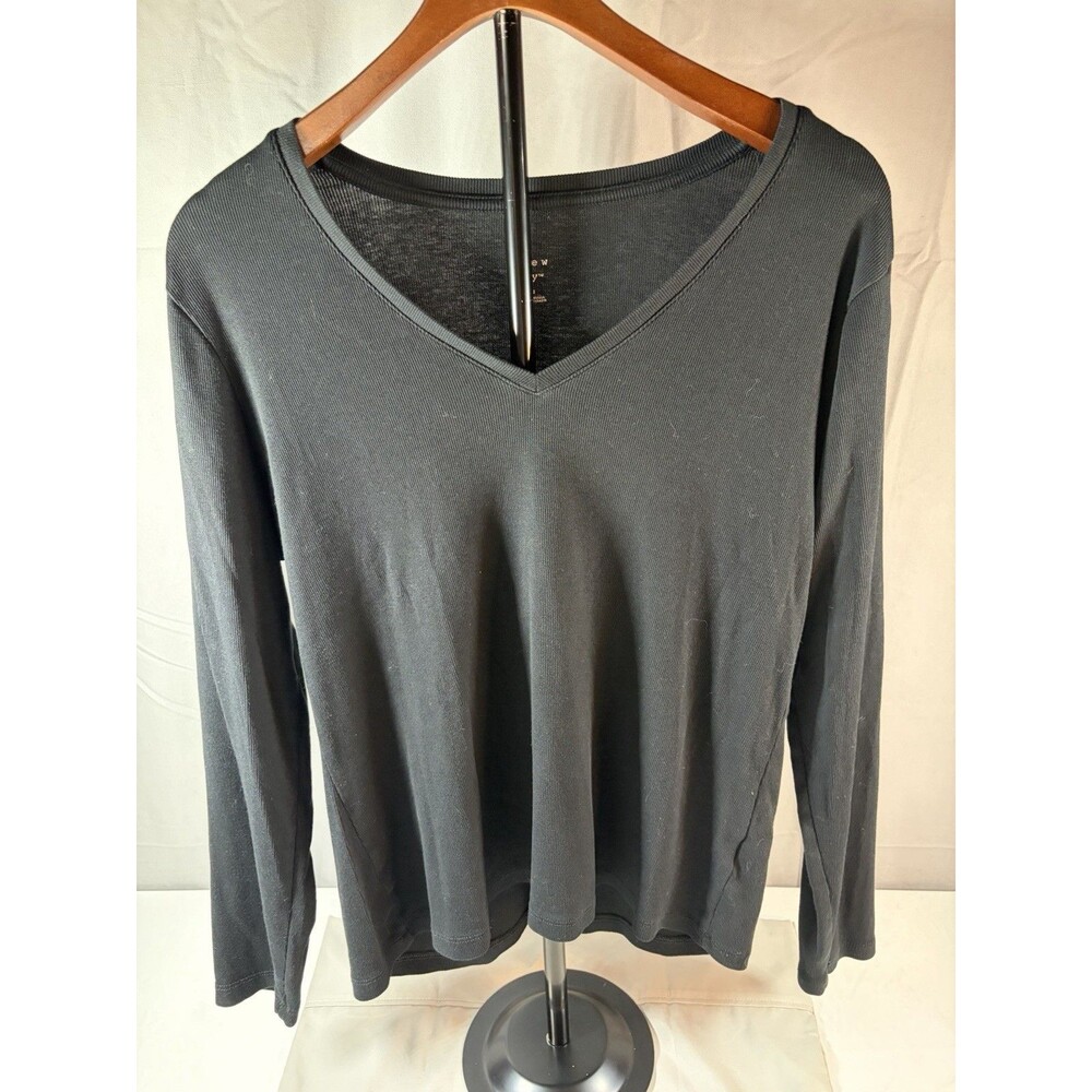 A New Day Womens Long Sleeve V Neck Knit Long Sleeve Pullover XL Black